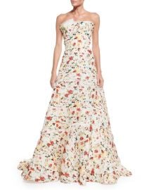 Carolina Herrera Strapless Layered Floral-Print Gown  Multi Colors at Neiman Marcus